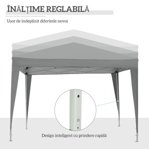 Foișor de Exterior 3x3 m Pliabil cu 4 Panouri Laterale, din Oțel și Material Oxford, Gri Deschis - Img 9