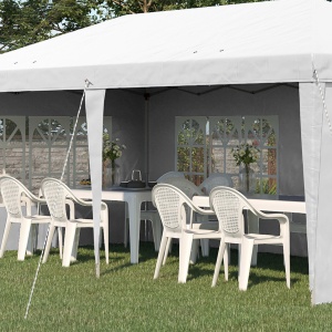 Foisor de gradina cu ferestre, inaltime reglabila cu pereti detasabili, 585x295x270cm alb - Img 9