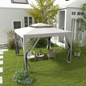 Foisor de Gradina cu Plasa de Tantari, Foisor 3x3 m cu Acoperis Dublu si Cadru din Metal, Bej - Img 2