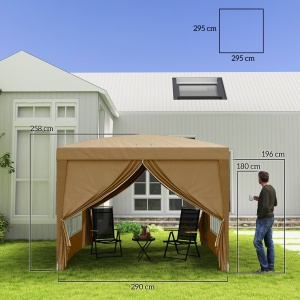 Foisor de gradina pliabil din otel si tesatura Oxford cu funii si cuie incluse, 2,95x2,95x2,58 m, alb - Img 3