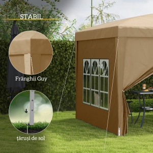Foisor de gradina pliabil din otel si tesatura Oxford cu funii si cuie incluse, 2,95x2,95x2,58 m, alb - Img 6