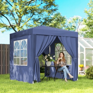 Foisor Pliabil 2x2 m con 4 Pereti Detasabili, Foisor de Gradina cu Sac pentru Transport din Poliester si Otel, Albastru - Img 2