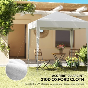 Foisor Pliabil 2x2 m con 4 Pereti Detasabili, Foisor de Gradina cu Sac pentru Transport din Poliester si Otel, Alb - Img 5