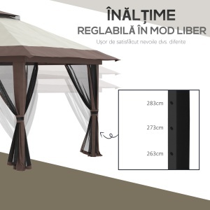 Foișor Pliabil Pop-Up 4x4 m cu Înălțime Reglabilă pe 3 Niveluri, Foișor de Exterior cu Plasă de Țânțari, Saci de Nisip, Geantă de Transport, UV50+, pentru Grădină, Camping, Petreceri, Bej - Img 6