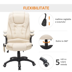 Fotoliu Birou cu Masaj – Piele Bej, Confort Reglabil - Img 7