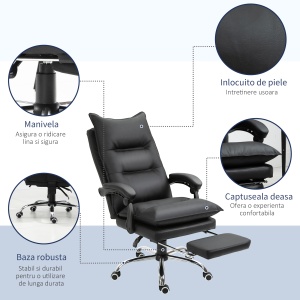 Fotoliu Birou Negru – Rabatabil, Suport Picioare & Ergonomic - Img 7