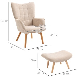 Fotoliu cu Taburet pentru Cameră sau Living din Catifea cu Model Crestat , Spătar Înalt și Brațe, 72x80x101 cm, Bej - Img 3