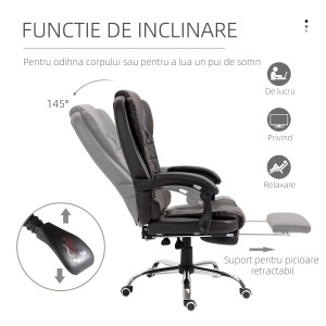 Fotoliu de Birou Rotativ cu Spătar și Înălțime Reglabilă și Suport pentru Picioare, 64,5x69x117 cm, Maro - Img 6