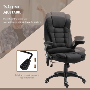 Fotoliu de masaj pentru birou sau acasa cu inaltime reglabila, 6 puncte de masaj si incalzire, 67L x 74P x 107-116Acm, negru - Img 5