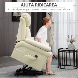 Fotoliu de Relaxare Electric, cu telecomanda si functii de inclinare - Crem - Img 4