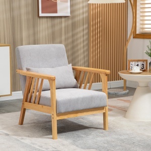Fotoliu modern cu husa din catifea si structura din lemn, fotoliu pentru dormitor si sufragerie cu perna suplimentara, 68x75x78cm, gri - Img 2