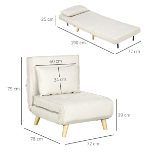 Fotoliu Pat 2-in-1 – Spatar Reglabil pe 6 Nivele & Perna, Bej - Img 3