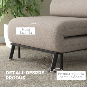 Fotoliu Pat Extensibil – 1 Persoana, cu Saltea & Perna Bej - Img 7