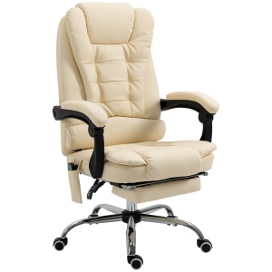 Fotoliu pentru Masaj Pivotant si Ergonomic cu Inaltime Reglabila cu 6 Puncte de Vibratie, 65x160x104 cm, Crem - Img 1