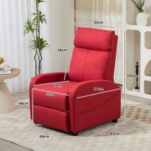 Fotoliu Rabatabil Manual cu Suport pentru Picioare din Material Textil cu Efect de In, 69x85x100 cm, Roșu Vin - Img 3