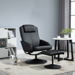 Fotoliu reclinabil de relaxare cu otoman pentru picioare si tapiterie din piele artificiala, 71x78x101cm, negru - Img 2