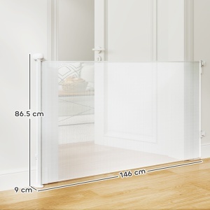 Gard Extensibil pentru Câini 0-140x86.5cm cu Blocare Automată Alb - Img 3