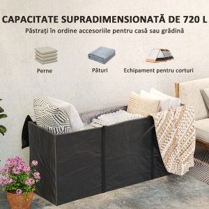 Geantă de Depozitare 720L cu Fermoar Dublu și Mânere din Poliester Neagră - Img 5