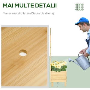 Ghivece din Lemn cu Grilaj pentru Catarat Vita de Vie, Paturi Suprainaltate pentru Gradina din Curte, Jardiniera in Aer Liber pentru Legume, Flori, Ierburi, Nuanta Natur Antichizata - Img 5