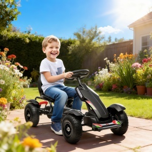 Go-Kart cu Pedale din PP și Metal cu Frână de Mână Negru - Img 2