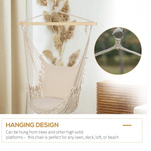 Hamac de Gradina din Franghie Shabby Chic pentru Interior si Exterior Alb - Img 6