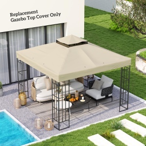 invelis de inlocuire pentru Pergola de Gradina cu Doua Nivele si Orificii de Drenaj, 300x300 cm, Alb Crem - Img 2