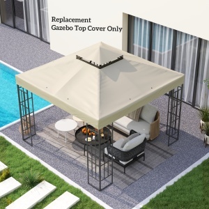 invelis de inlocuire pentru Pergola de Gradina cu Doua Nivele si Orificii de Drenaj, 300x300 cm, Alb Crem - Img 7