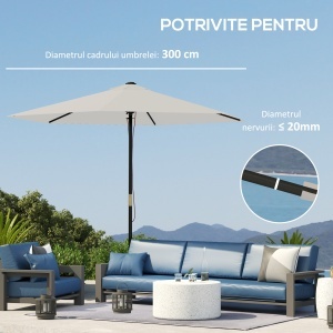 Înveliș de Schimb pentru Umbrelă cu Orificii de Aerisire, Ø300 cm, Alb Crem - Img 4
