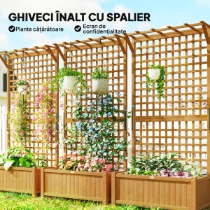 Jardinieră cu Spalier și Acoperiș, Cutie pentru Plante, Rezistentă la Intemperii, Lemn, 90 x 45 x 183 cm, Maro - Img 4