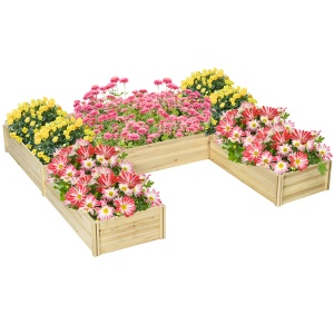 Jardiniera de Exterior 5 Piese modulare cu Fund Deschis din Lemn de Brad pentru Plante, Flori si Legume 230x230x28 cm, culoare Lemn natur - Img 1