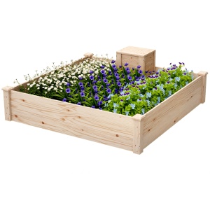 Jardinieră de Exterior cu Compostor și Bază Deschisă din Lemn de Brad, 123x123x25,5 cm, Lemn Natural - Img 1