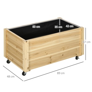 Jardinieră de Gradină cu Orificiu de Drenaj și Căptușeală, Jardinieră din Lemn de Brad cu Roți, 89x48x47 cm, Lemn Natural - Img 3