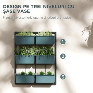 Jardiniera de perete pe 3 nivele cu 6 ghivece pentru int - Img 5