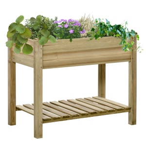 Jardiniera Inaltata din Lemn cu Picioare si Polita Inferioara pentru Gradina si Balcon 91x51x76cm - Img 1