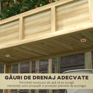 Jardinieră Înălțată din Lemn cu Raft Inferior, Separator, Găuri de Drenaj, 115x46x75 cm, Culoare Lemn - Img 7
