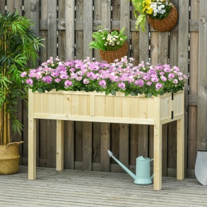 Jardinieră Înălțată Rabatabilă, Realizată din Lemn de Brad cu 4 Orificii de Drenaj, pentru Grădină, Terasă sau Balcon, 115x56x76 cm, Culoare Lemn - Img 2