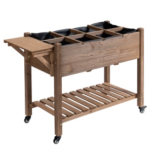 Jardinieră pe Picior - Carré potager cu roți - raft, Tavă Rabatabilă, Inserturi de Irigare, Fâș de Drenaj Inclus - Lemn Brad pre-uleiuit - Img 1