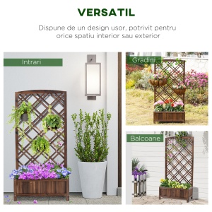Jardinieră pentru Exterior din Lemn, Jardinieră cu Spalier pentru Plante Agățătoare, 60x30x122.5 cm, Maro - Img 4