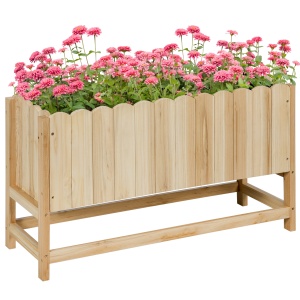 Jardiniera pentru exterior, verticala si de dimensiuni reduse din lemn de brad cu orificiu de scurgere si protectie interioara, 86x30x50 cm, culoarea lemnului - Img 1