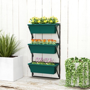 Jardinieră Verticală pentru Exterior cu 3 Niveluri și Ghivece cu Orificii de Drenaj, 56x42x100 cm, Verde - Img 9