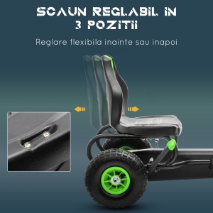 Kart cu Pedale pentru Copii 5-12 Ani cu Scaun Reglabil, din Metal și PP, 121x58x61 cm, Verde și Negru - Img 4