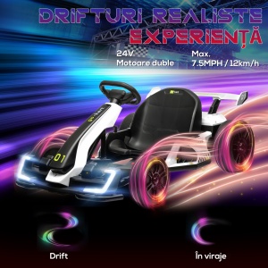 Kart electric pentru copii scaun reglabil Drift Go-kart claxon lumini muzica alb pentru copii pentru plimbare pentru distractie echilibru - Img 4