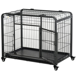 Kennel pentru Caini Pliabil Usa cu Blocare 4 Roti Fund Detasabil - Img 1