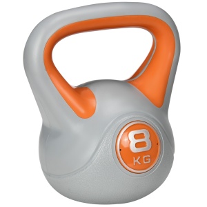 Kettlebell 8kg din PU si nisip cu baza plata si maner practic pentru deadlifting, genuflexiuni si lifting, 20x14x24 cm, portocaliu - Img 1