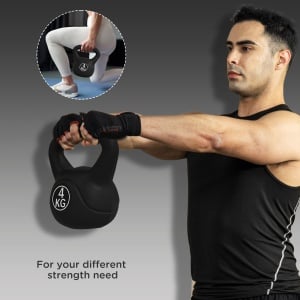 Kettlebell de 4kg pentru Sport și Fitness cu Bază Plată și Mâner, Greutate Kettlebell, 18x12x20 cm, Negru - Img 7