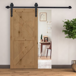 Kit pentru Usa Glisanta Greutate 100kg, Sina pentru Usa Glisanta cu Roti Stil Rustic, Negru - Img 7
