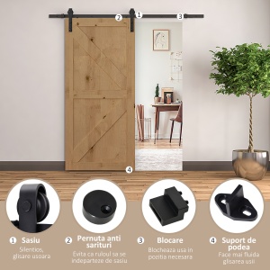 kit sina pentru usi glisante, 200x4x0.6 cm, negru - Img 5