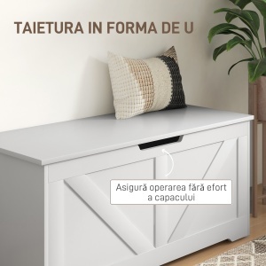 Ladă de Depozitare cu Balamale de Siguranță, Bancă Cutie de Depozitare, Ladă pentru Jucării, 100x40x45 cm, Alb - Img 6