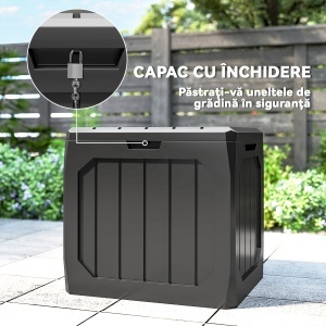 Ladă de Grădină 121L din Plastic, Cutie de Depozitare pentru Exterior cu Mânere, Impermeabilă și cu Încuiere, 56x45x53 cm, Negru - Img 6