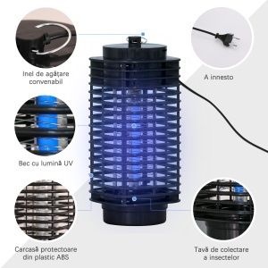 Lampă Antițânțari cu Lumină UV, 3W, pentru Interior și Exterior, Negru - Img 6